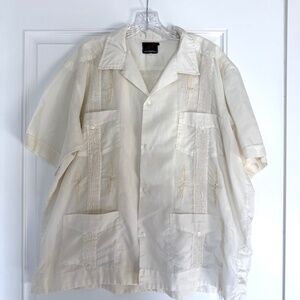 Vintage Guayabera Resort Shirt Adult 42 /XL Ivory Pleated Front Pockets Sopranos